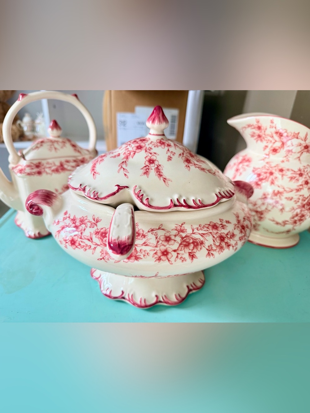 Floral Pink Ceramic Pitcher set - Cracker Barrel Tea set